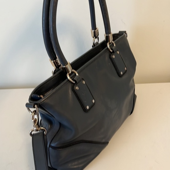 Cole Haan slate blue/grey Womens Shoulder Purse Crossbody Strap Gold Details - Picture 7 of 15